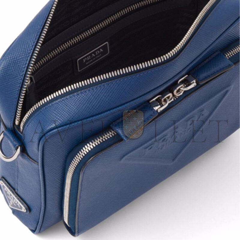 Pra*a logo-embossed saffiano leather bag in bluette 2vh152 (24*18*6cm)